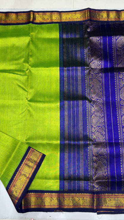 Checks Pure Silk Cotton Saree with Korvai Border