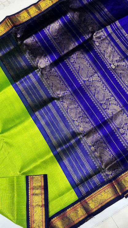 Checks Pure Silk Cotton Saree with Korvai Border