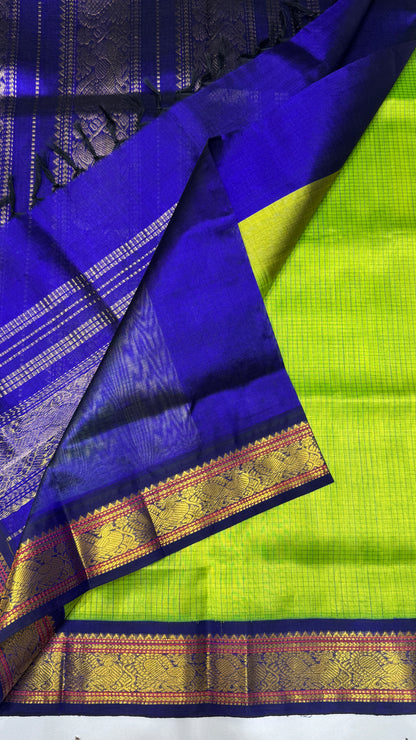 Checks Pure Silk Cotton Saree with Korvai Border