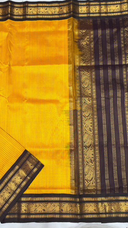 Thread Checks Pure Silk Cotton Saree with Korvai Border