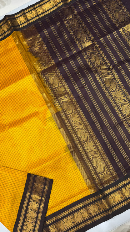 Thread Checks Pure Silk Cotton Saree with Korvai Border