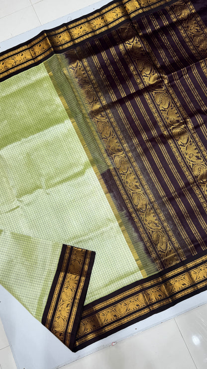 Thread Checks Pure Silk Cotton Saree with Korvai Border