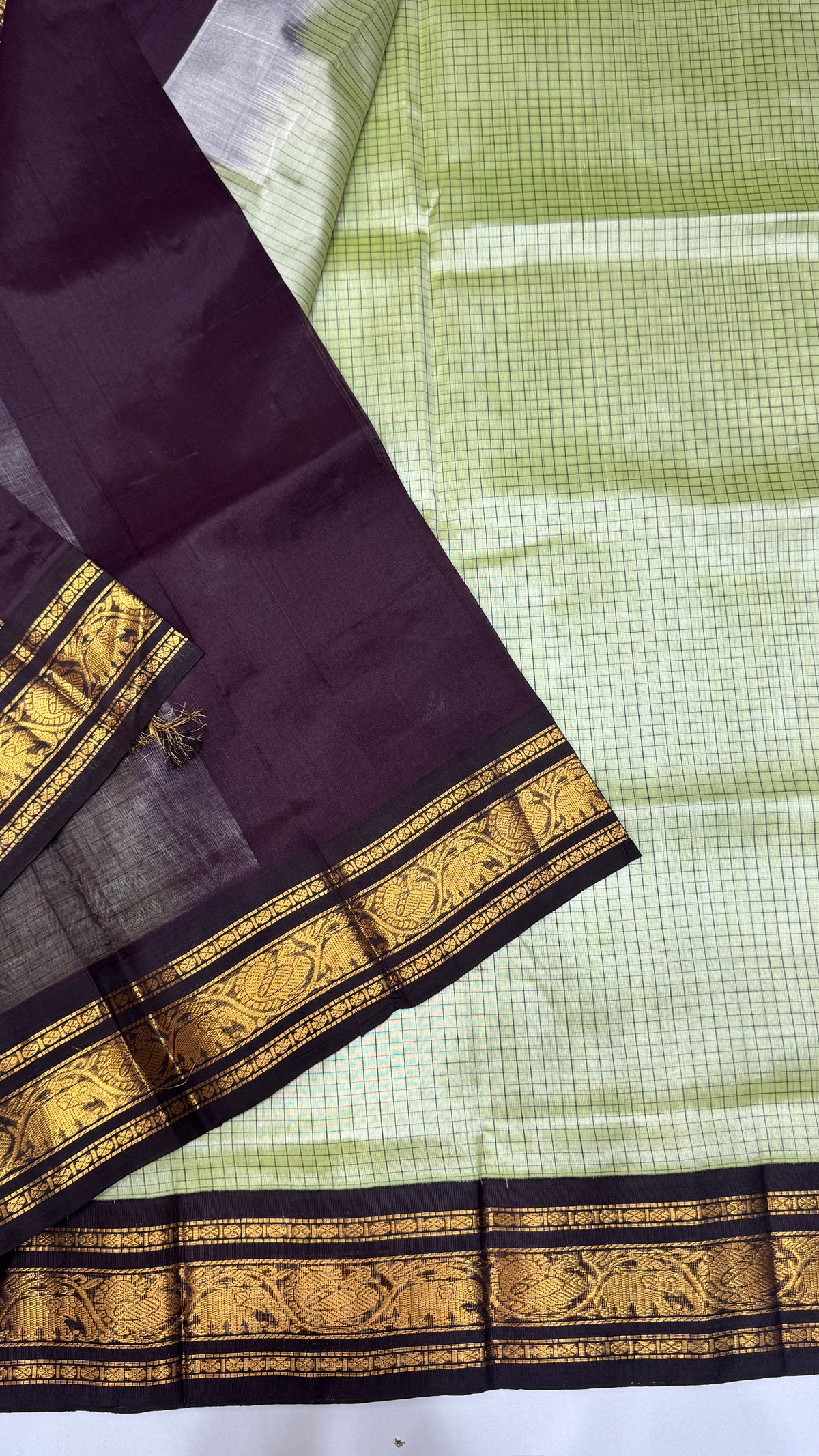 Thread Checks Pure Silk Cotton Saree with Korvai Border