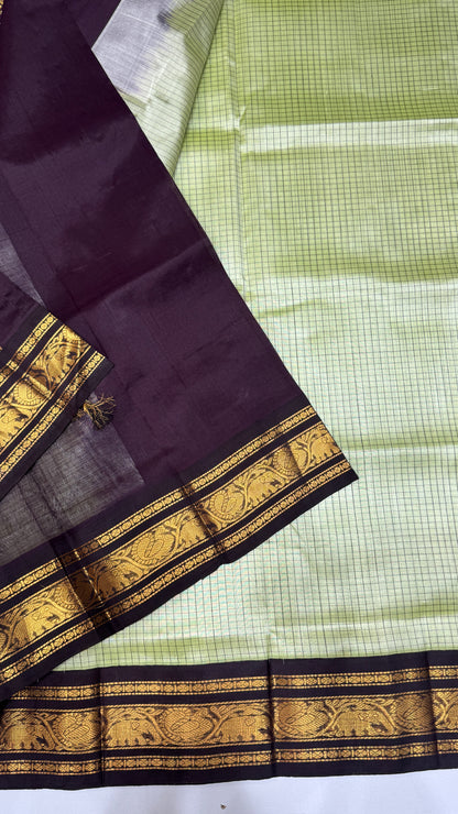 Thread Checks Pure Silk Cotton Saree with Korvai Border