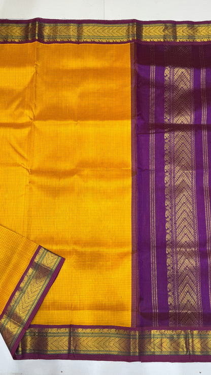 Thread Checks Pure Silk Cotton Saree with Korvai Border