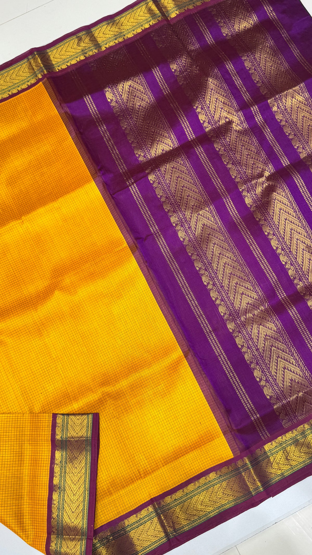 Thread Checks Pure Silk Cotton Saree with Korvai Border