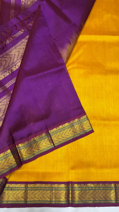 Thread Checks Pure Silk Cotton Saree with Korvai Border