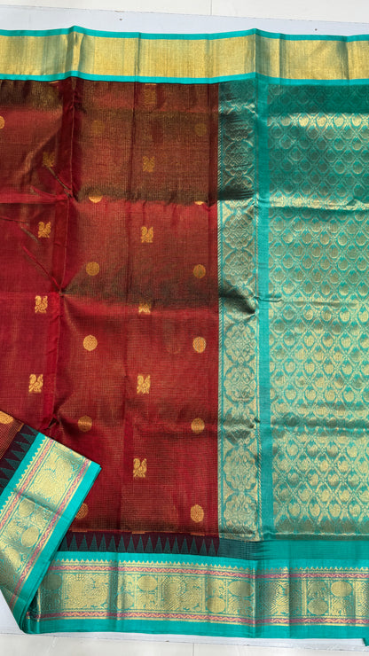 Vairoosi with Buttas Pure Silk Cotton Saree with Korvai Border