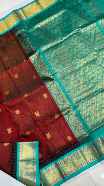 Vairoosi with Buttas Pure Silk Cotton Saree with Korvai Border