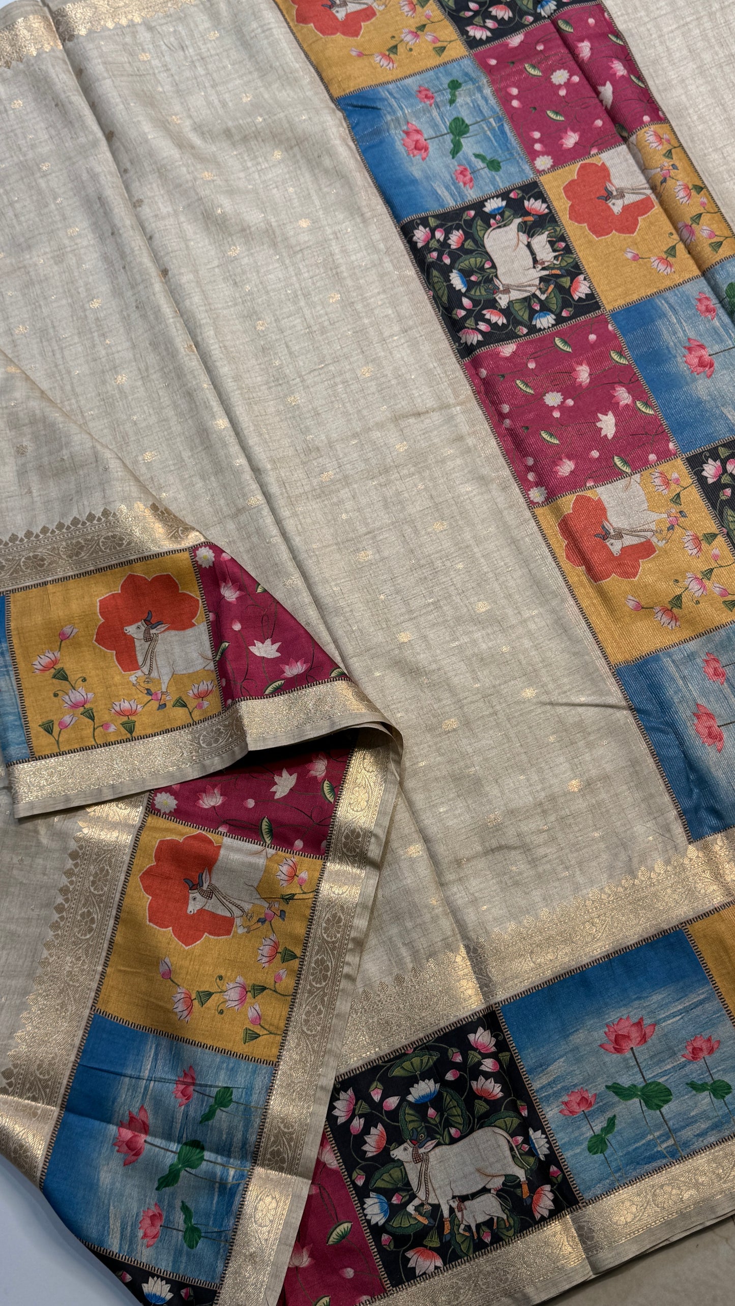 Semi Tussar Saree with Pichwai Border