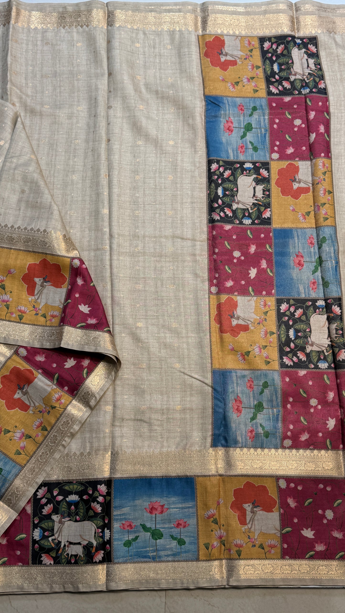 Semi Tussar Saree with Pichwai Border