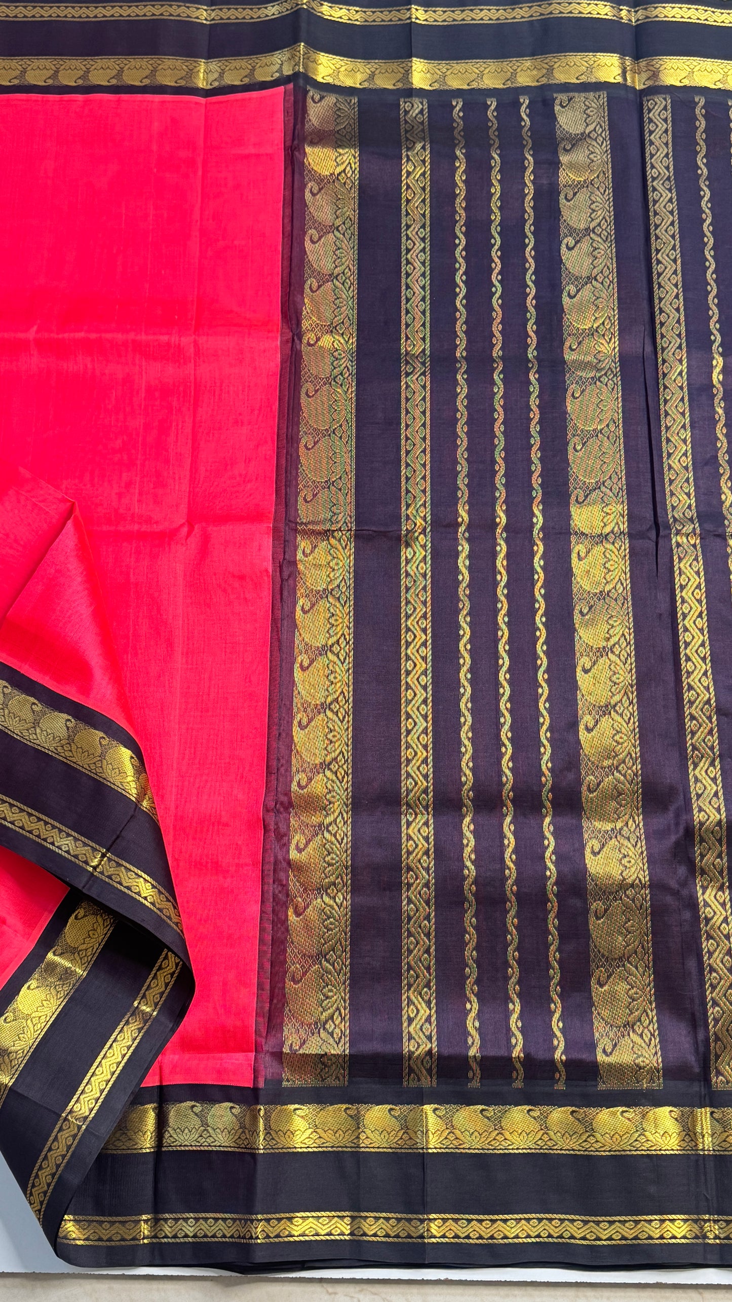 Plain Pure Silk Cotton Saree with Korvai Border