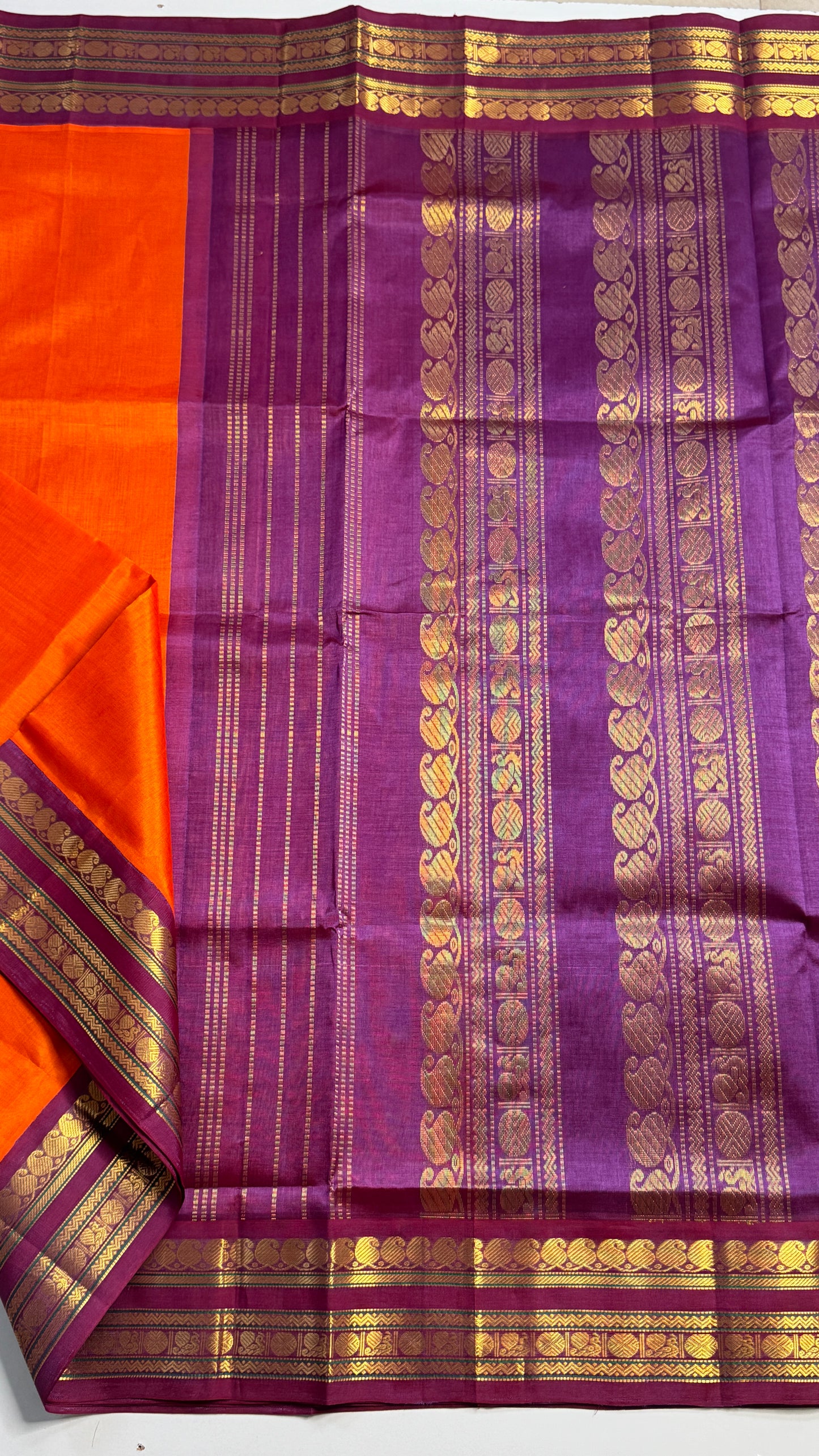 Plain Pure Silk Cotton Saree with Korvai Border