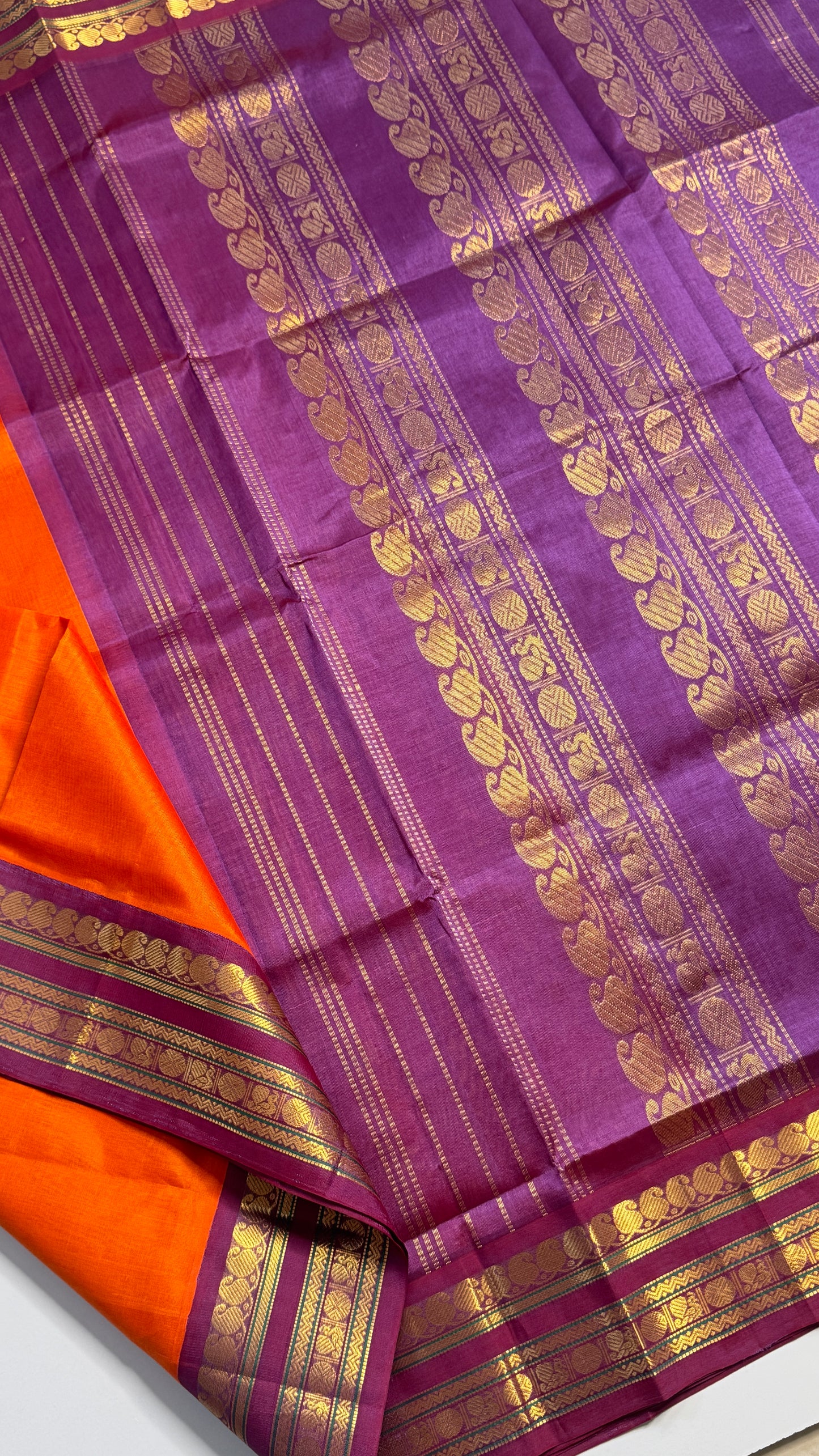Plain Pure Silk Cotton Saree with Korvai Border
