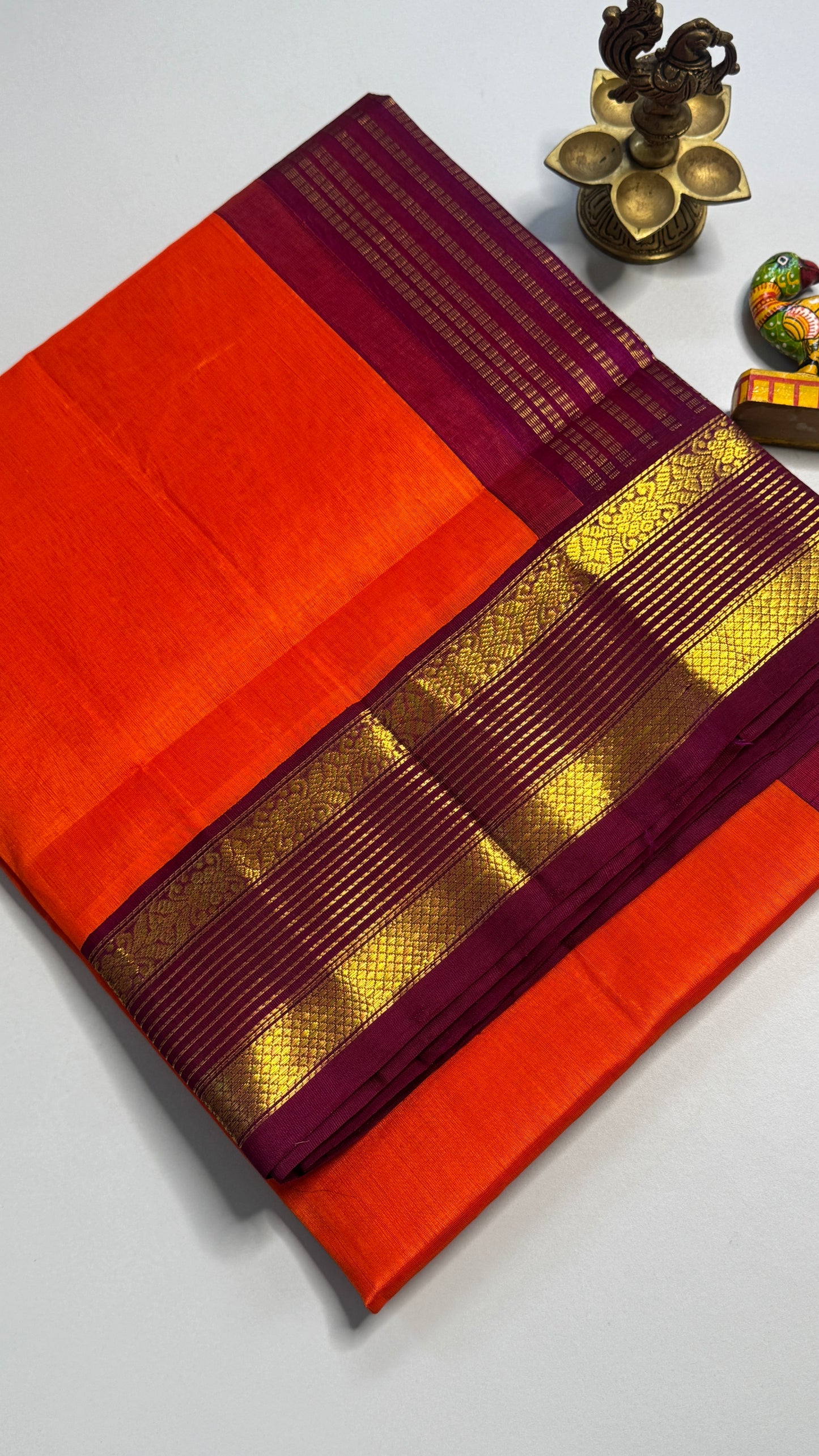 Plain Pure Silk Cotton Saree with Korvai Border
