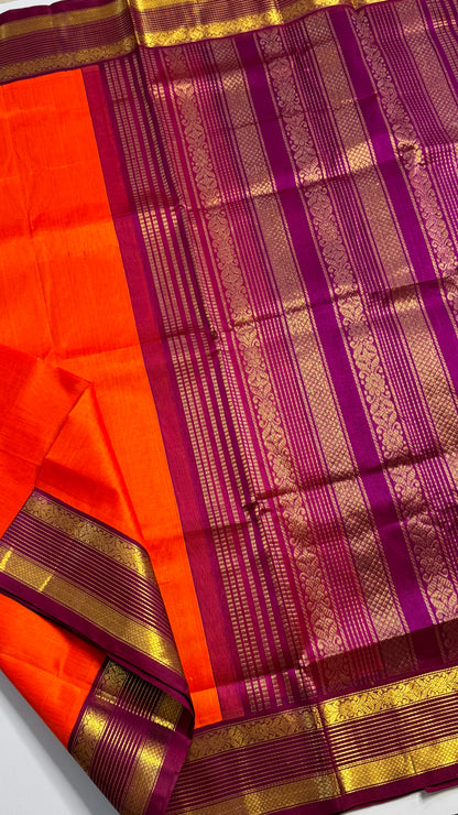 Plain Pure Silk Cotton Saree with Korvai Border