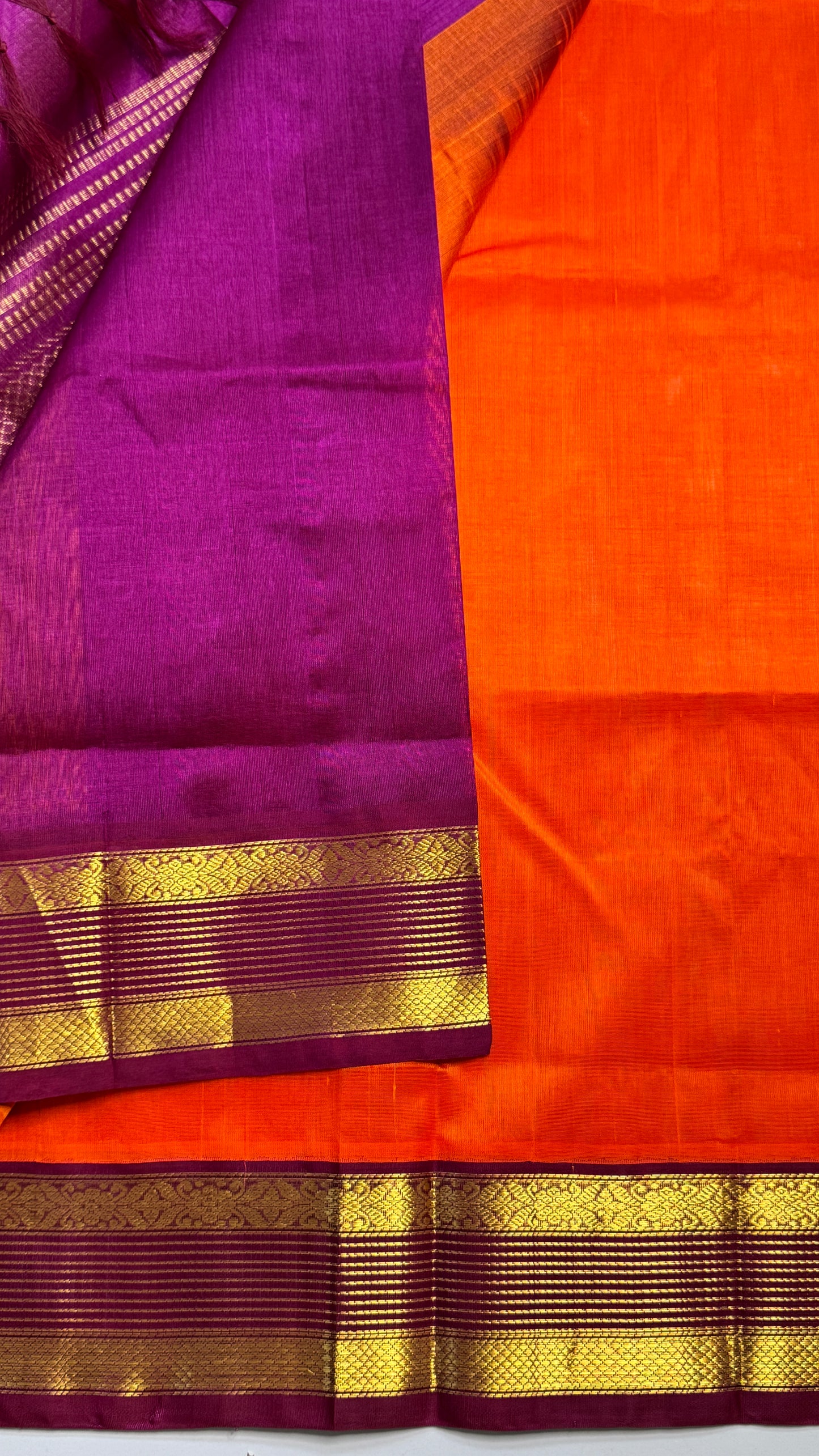 Plain Pure Silk Cotton Saree with Korvai Border