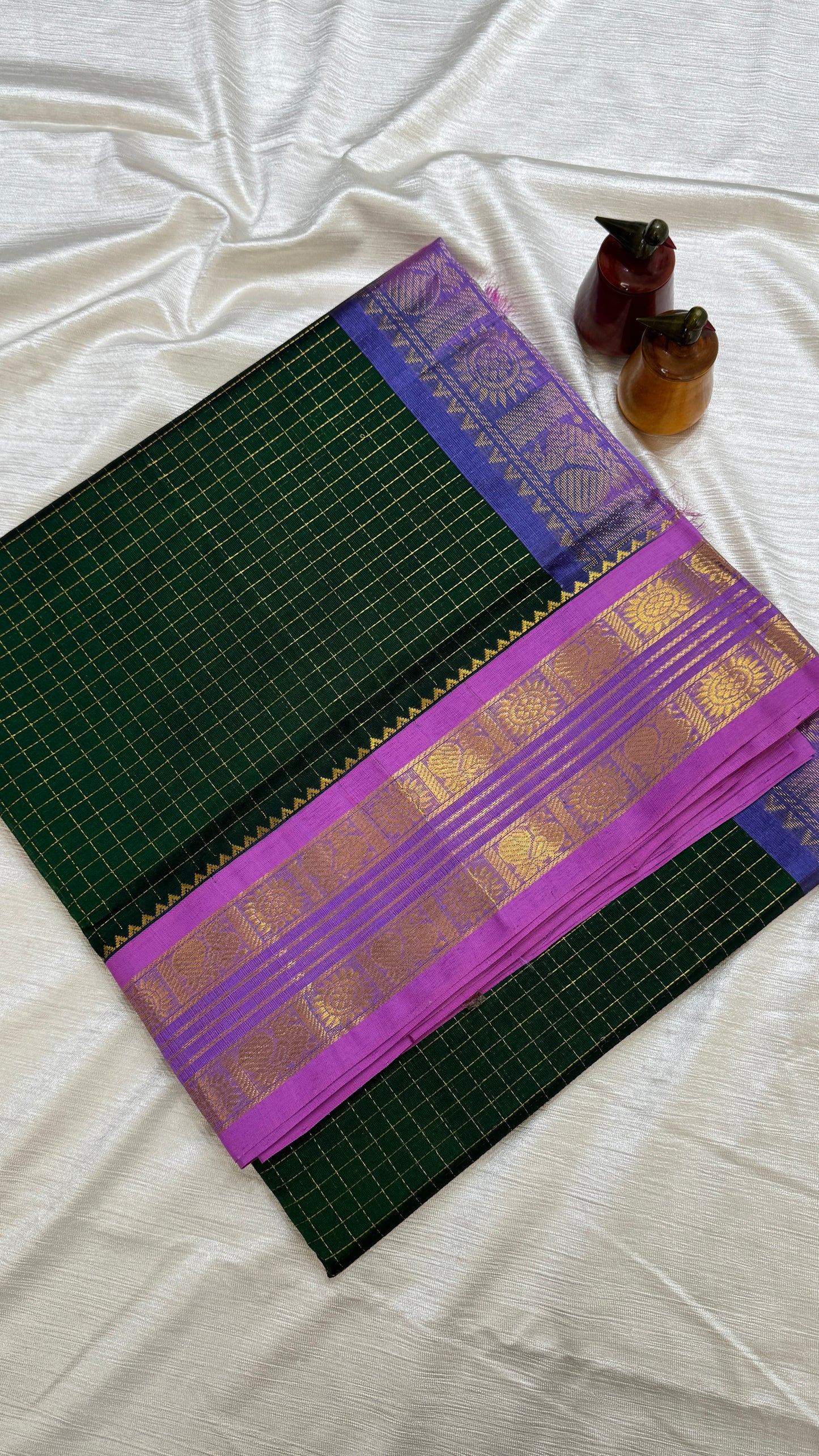 Zari Checks Pure Silk Cotton Saree with Korvai Border