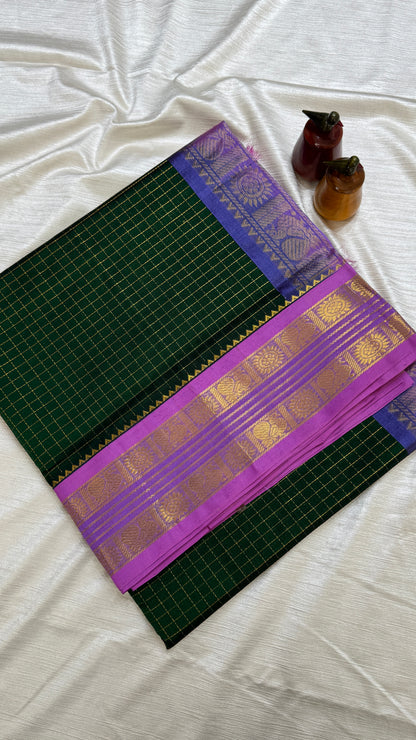 Zari Checks Pure Silk Cotton Saree with Korvai Border