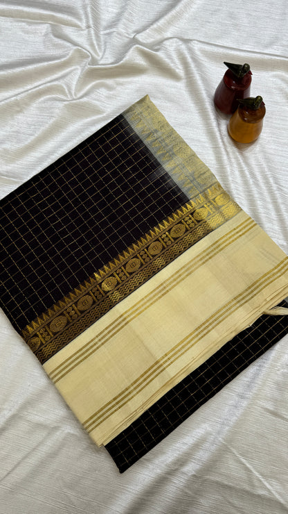 Zari Checks Pure Silk Cotton Saree with Korvai Border