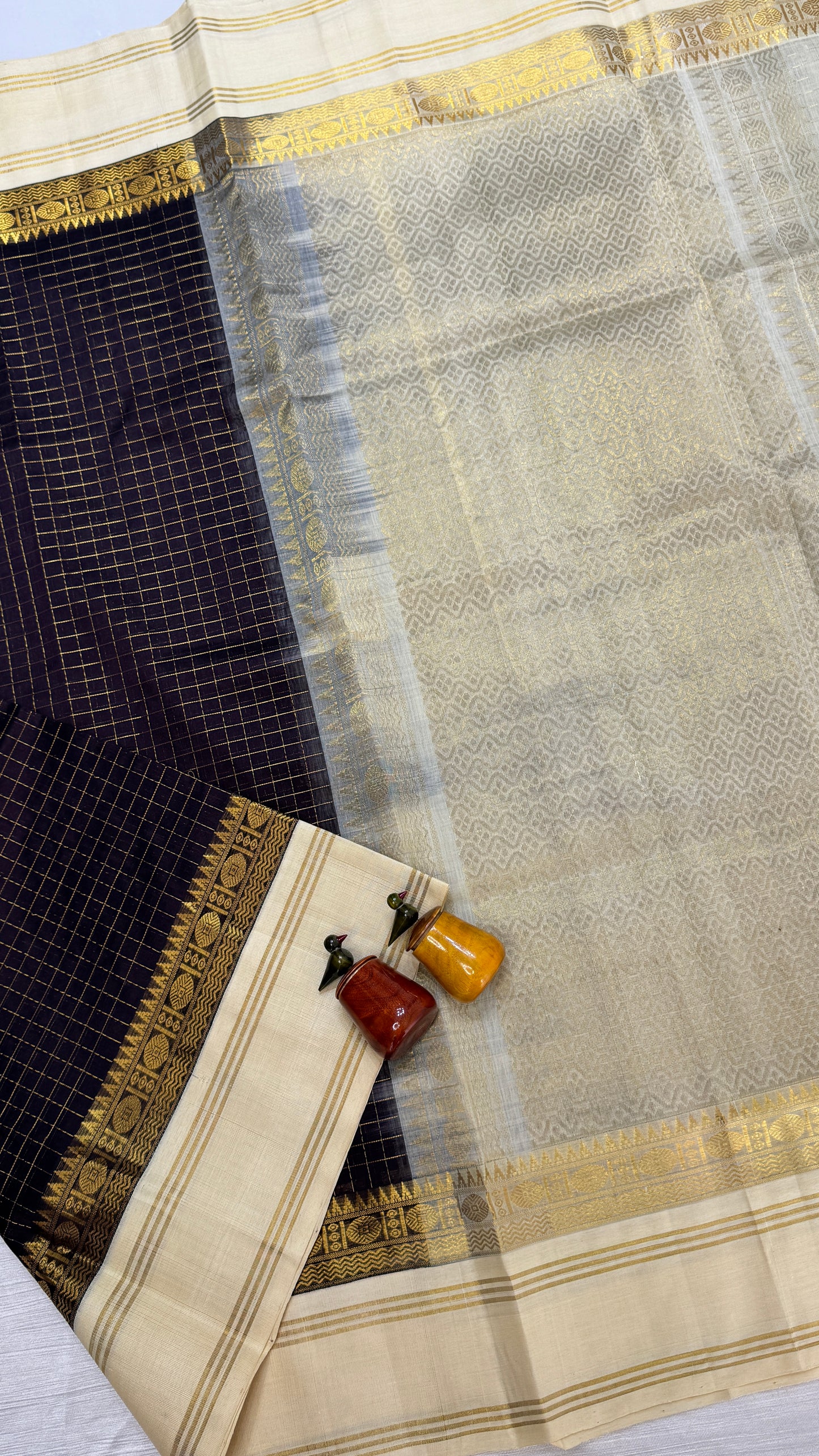 Zari Checks Pure Silk Cotton Saree with Korvai Border