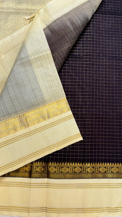 Zari Checks Pure Silk Cotton Saree with Korvai Border