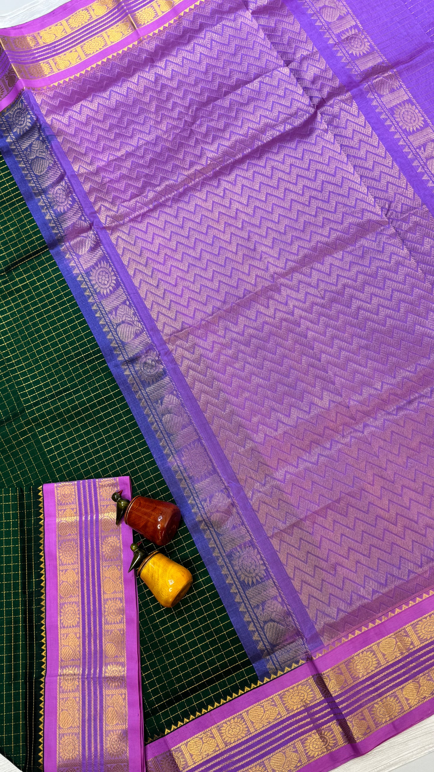 Zari Checks Pure Silk Cotton Saree with Korvai Border