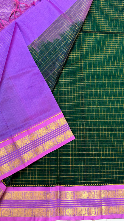 Zari Checks Pure Silk Cotton Saree with Korvai Border