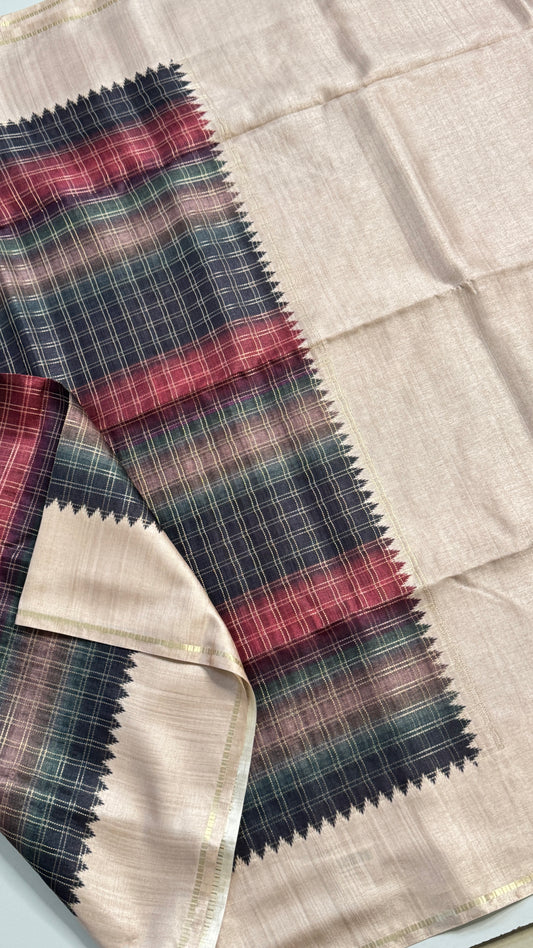 Checks Semi Tussar Saree