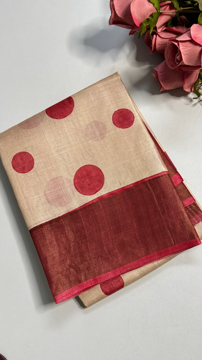 Polka Dots Handloom Pure Tussar Silk Saree