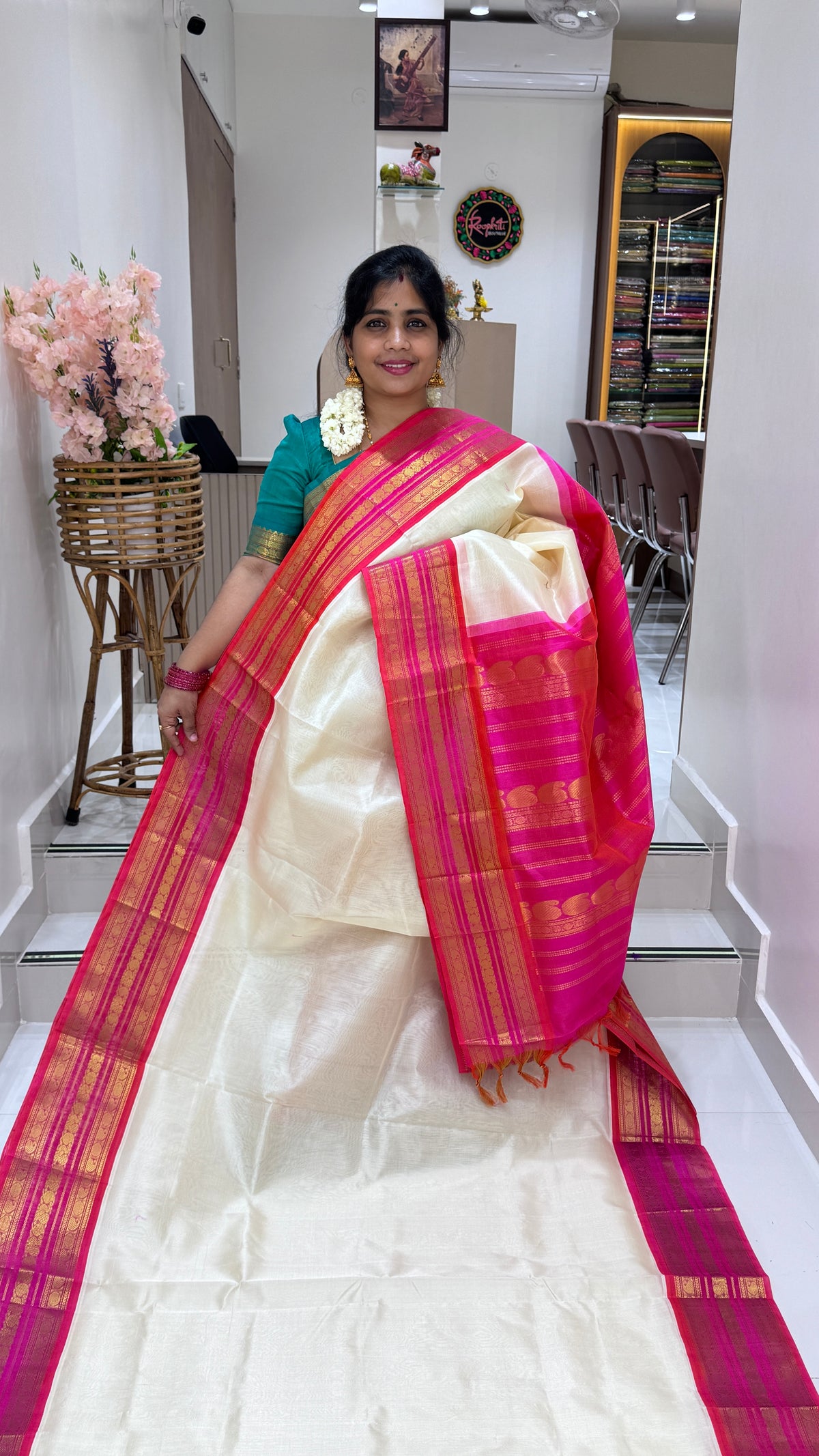 Plain Pure Silk Cotton Saree with Korvai Border