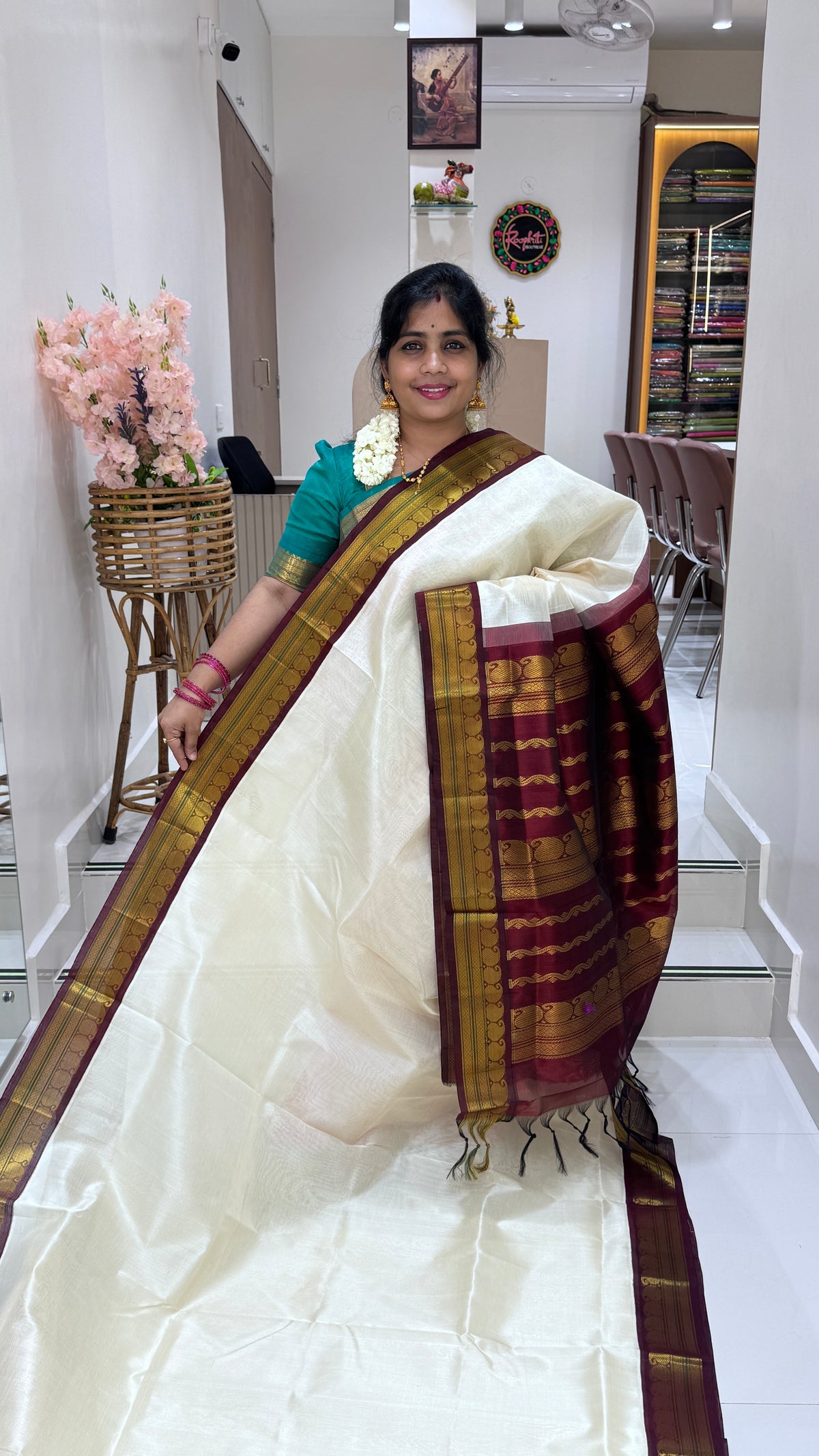 Plain Pure Silk Cotton Saree with Korvai Border