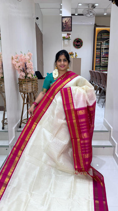 Plain Pure Silk Cotton Saree with Korvai Border