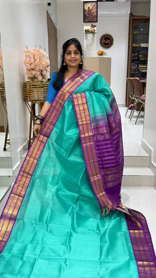 Plain Pure Silk Cotton Saree with Korvai Border