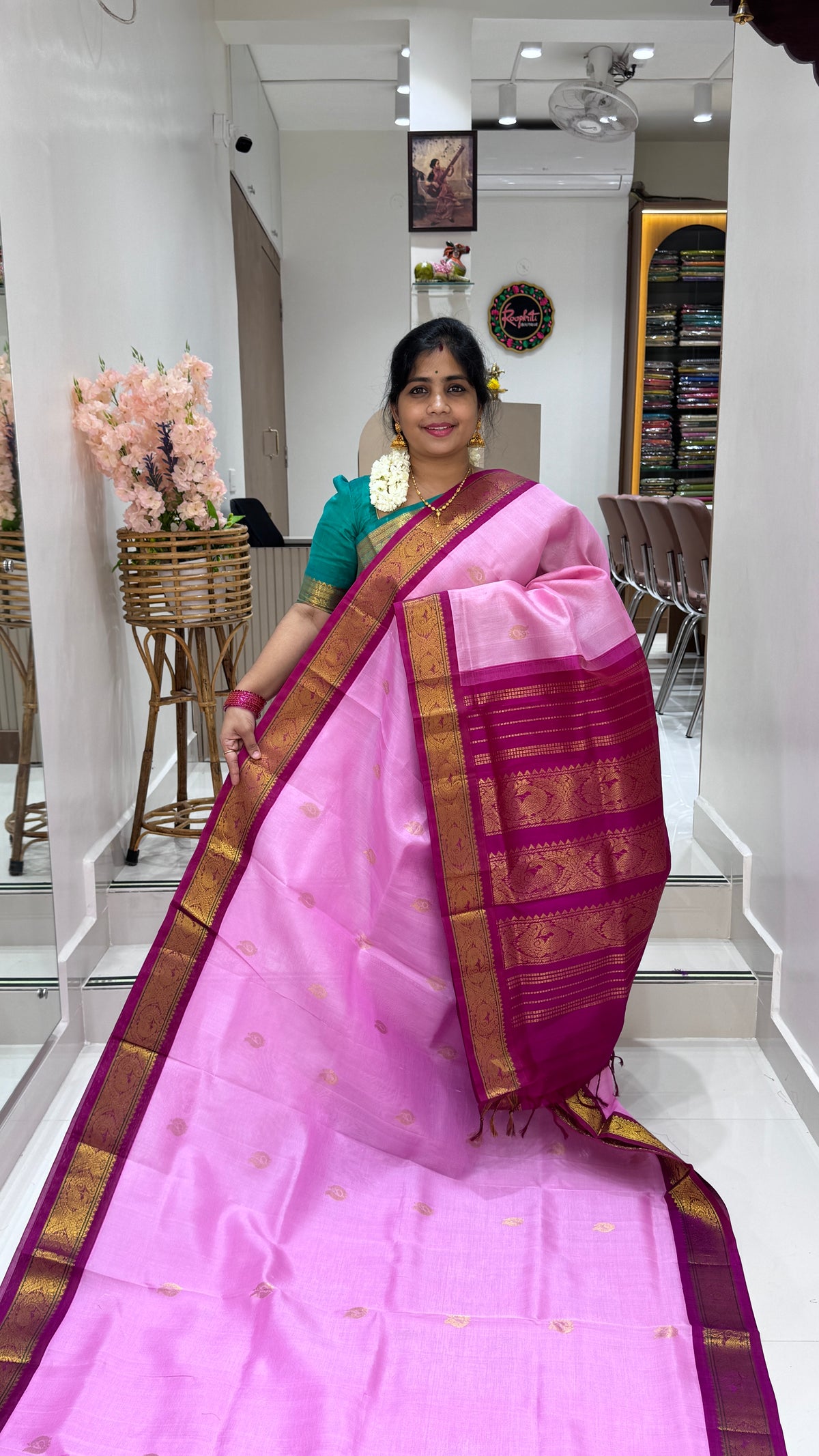 Butta Pure Silk Cotton Saree with Korvai Border