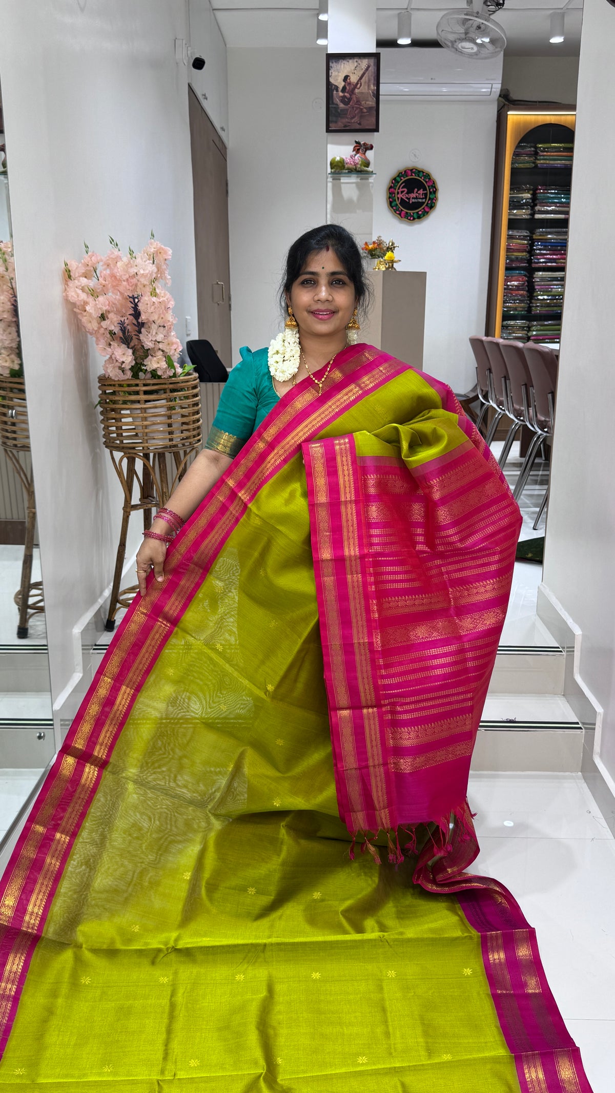 Butta Pure Silk Cotton Saree with Korvai Border