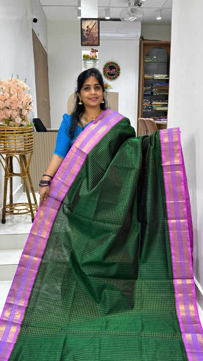 Zari Checks Pure Silk Cotton Saree with Korvai Border