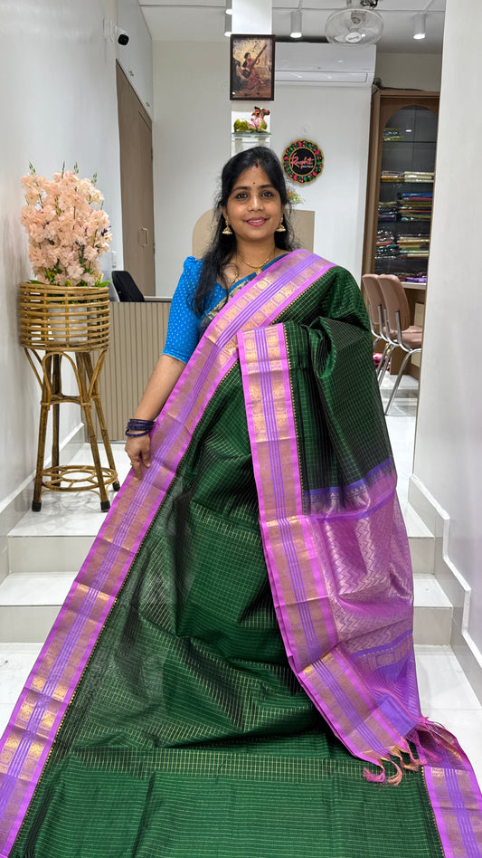 Zari Checks Pure Silk Cotton Saree with Korvai Border