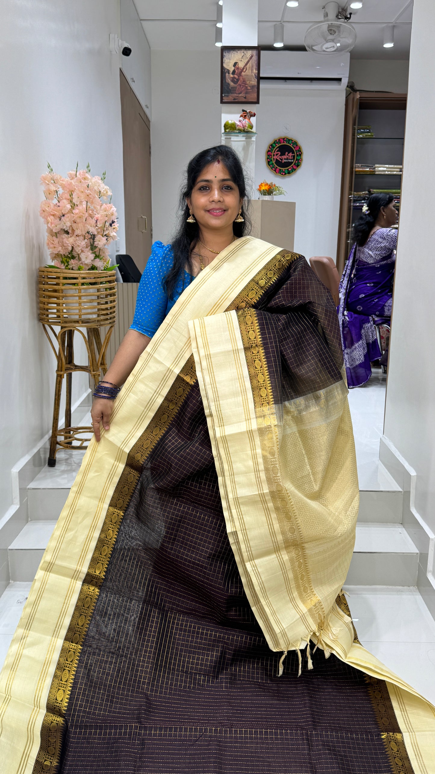 Zari Checks Pure Silk Cotton Saree with Korvai Border