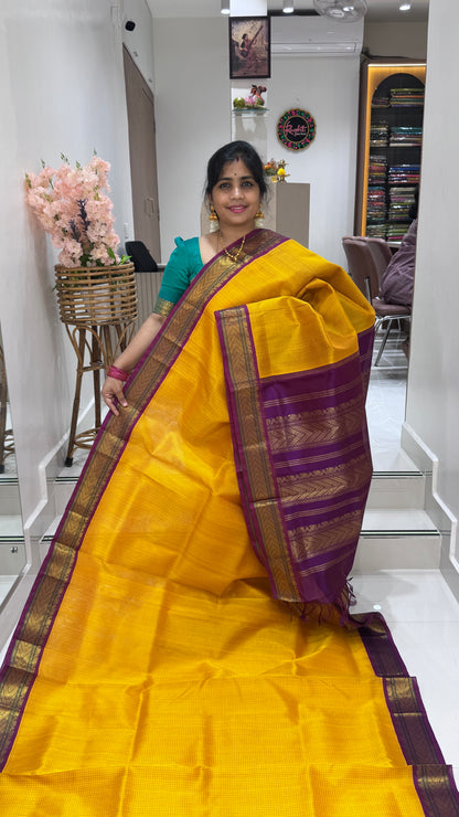 Thread Checks Pure Silk Cotton Saree with Korvai Border