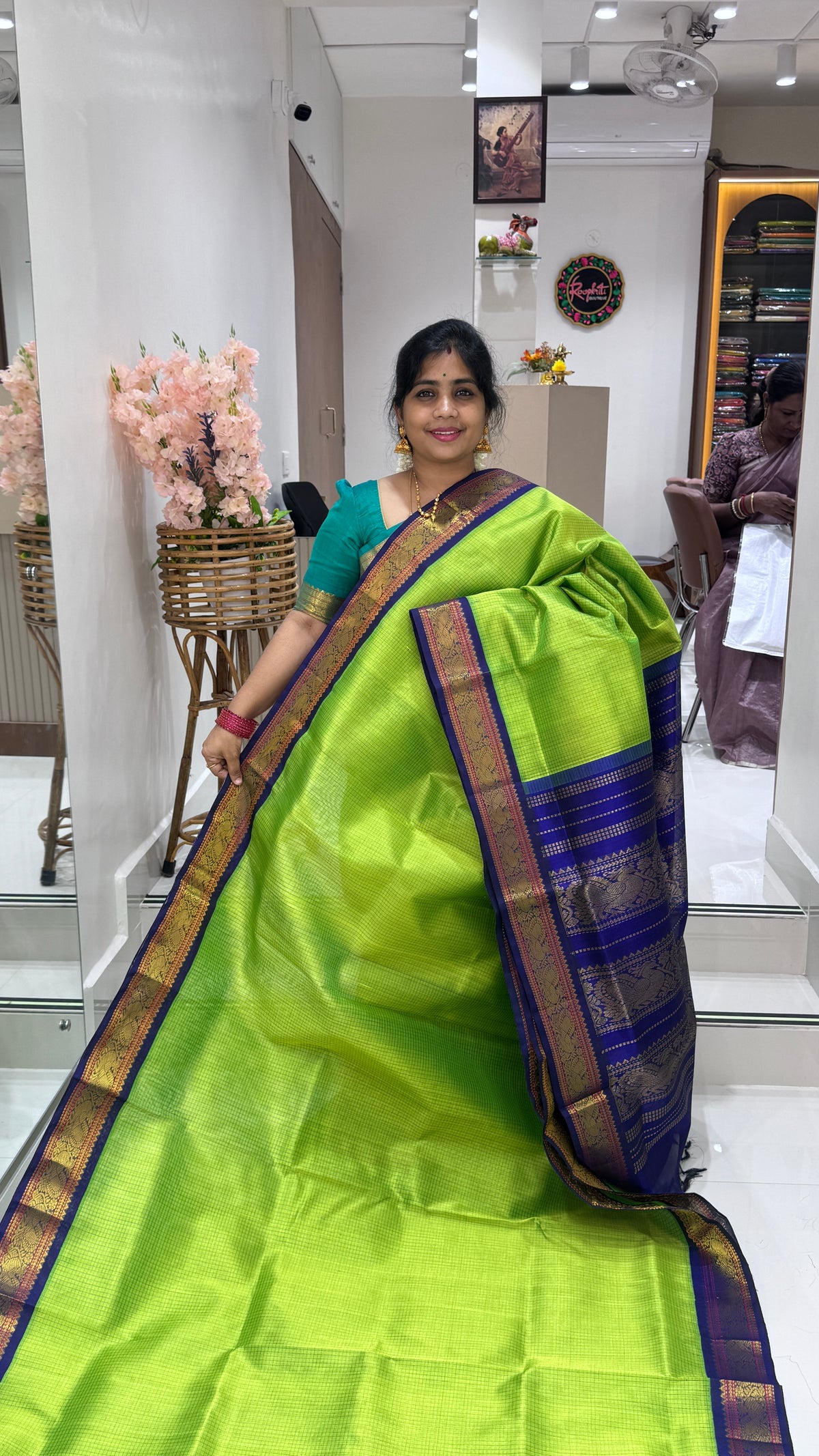 Checks Pure Silk Cotton Saree with Korvai Border