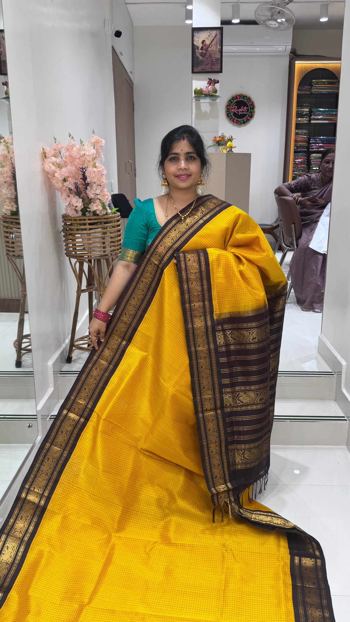 Thread Checks Pure Silk Cotton Saree with Korvai Border