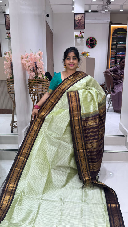 Thread Checks Pure Silk Cotton Saree with Korvai Border