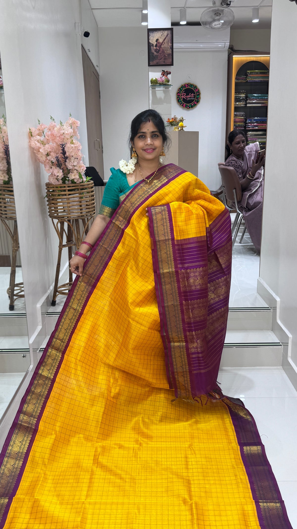 Thread Checks Pure Silk Cotton Saree with Korvai Border