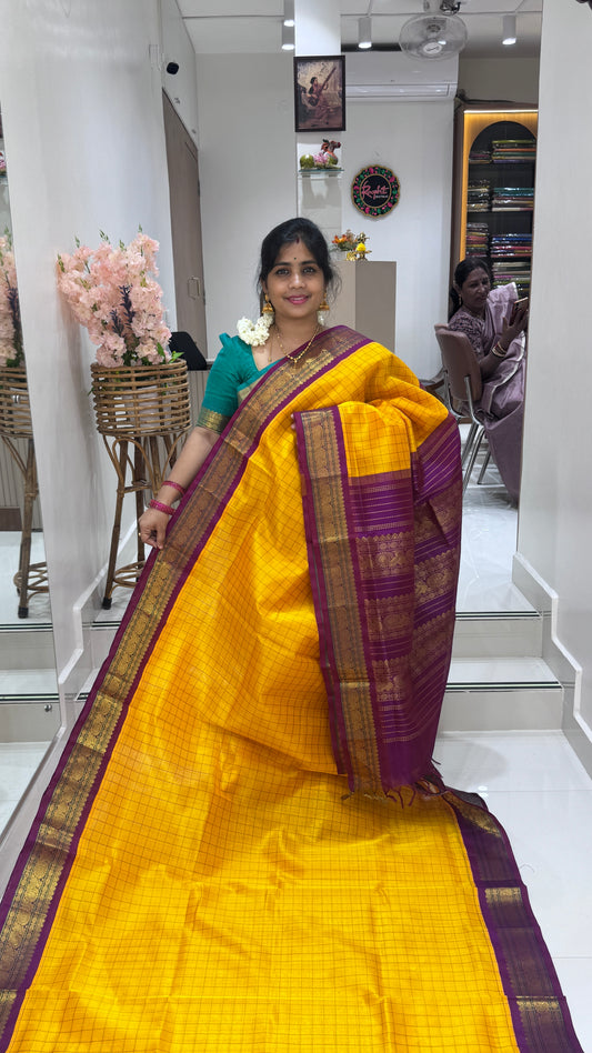 Thread Checks Pure Silk Cotton Saree with Korvai Border