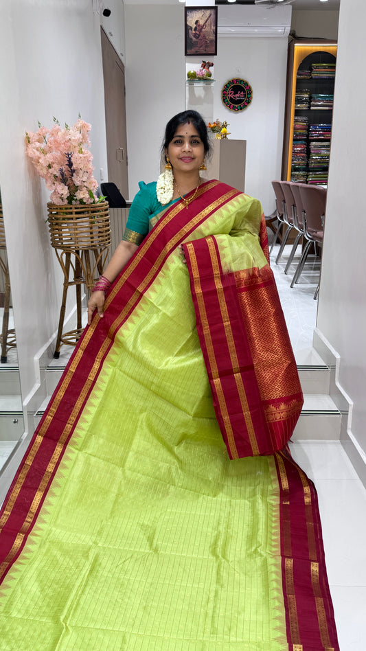 Zari Checks Pure Silk Cotton Saree with Korvai Border