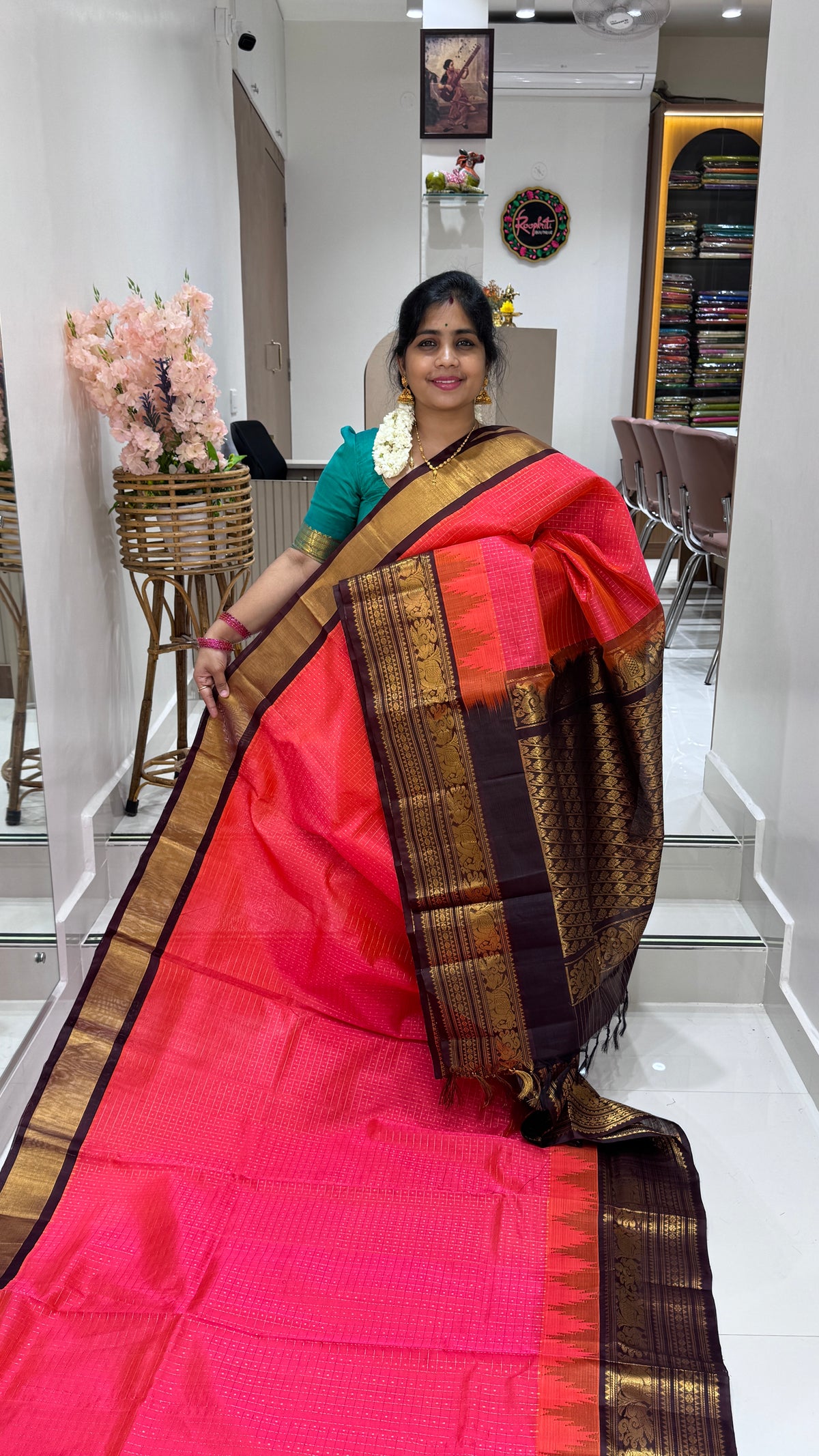 Zari Checks Pure Silk Cotton Saree with Korvai Border