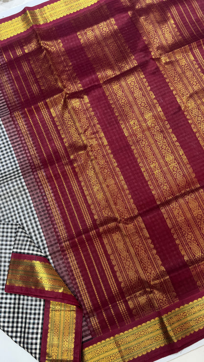 Black & White Checks Pure Silk Cotton with Korvai Border