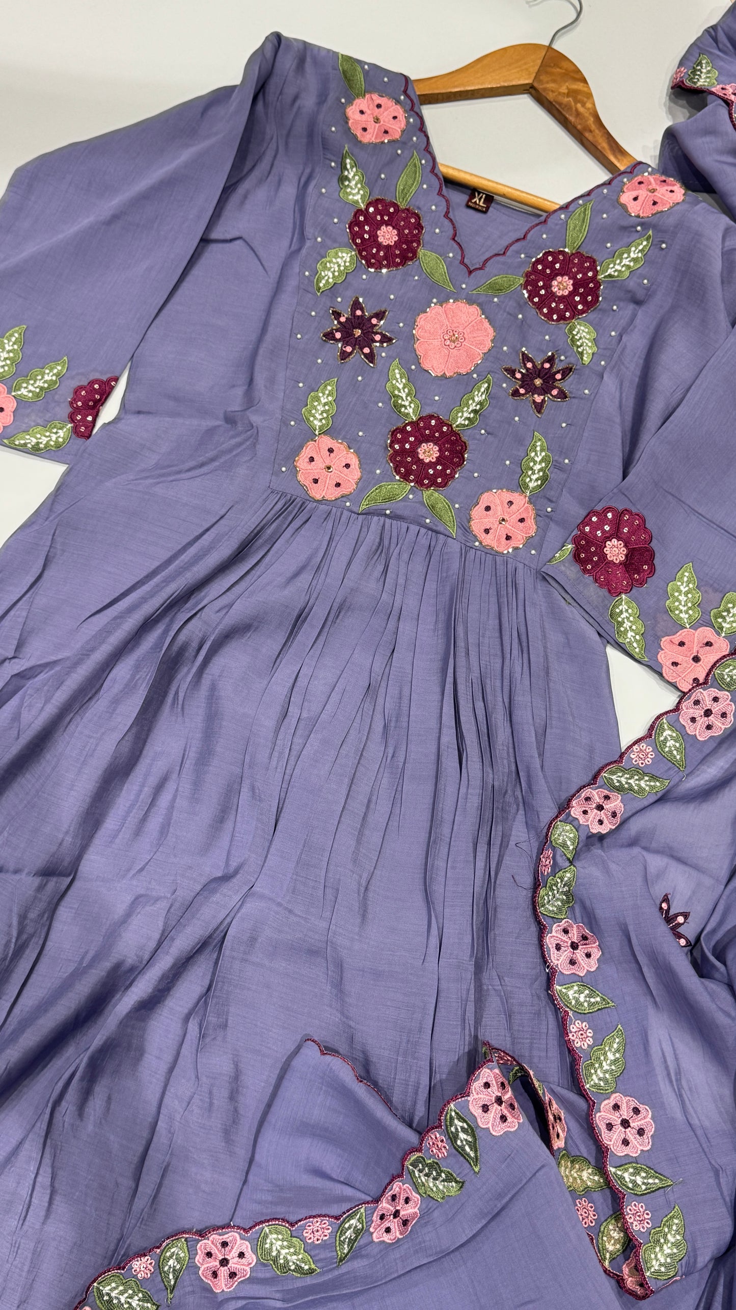 Mul Chanderi 3 Piece Suit with Heavy Embroidery Yoke