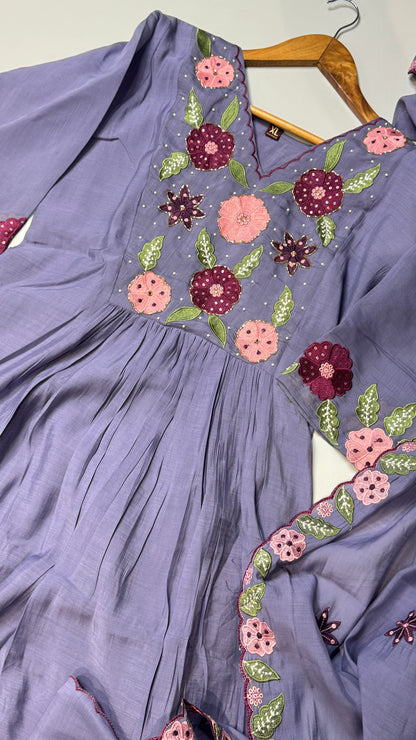 Mul Chanderi 3 Piece Suit with Heavy Embroidery Yoke